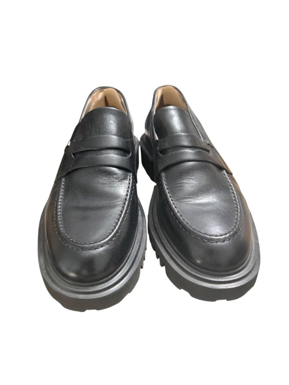 All Saints Black Lola Lugged Chunky Sole Penny Loafers Leather Womens Size 10 - Picture 3 of 10